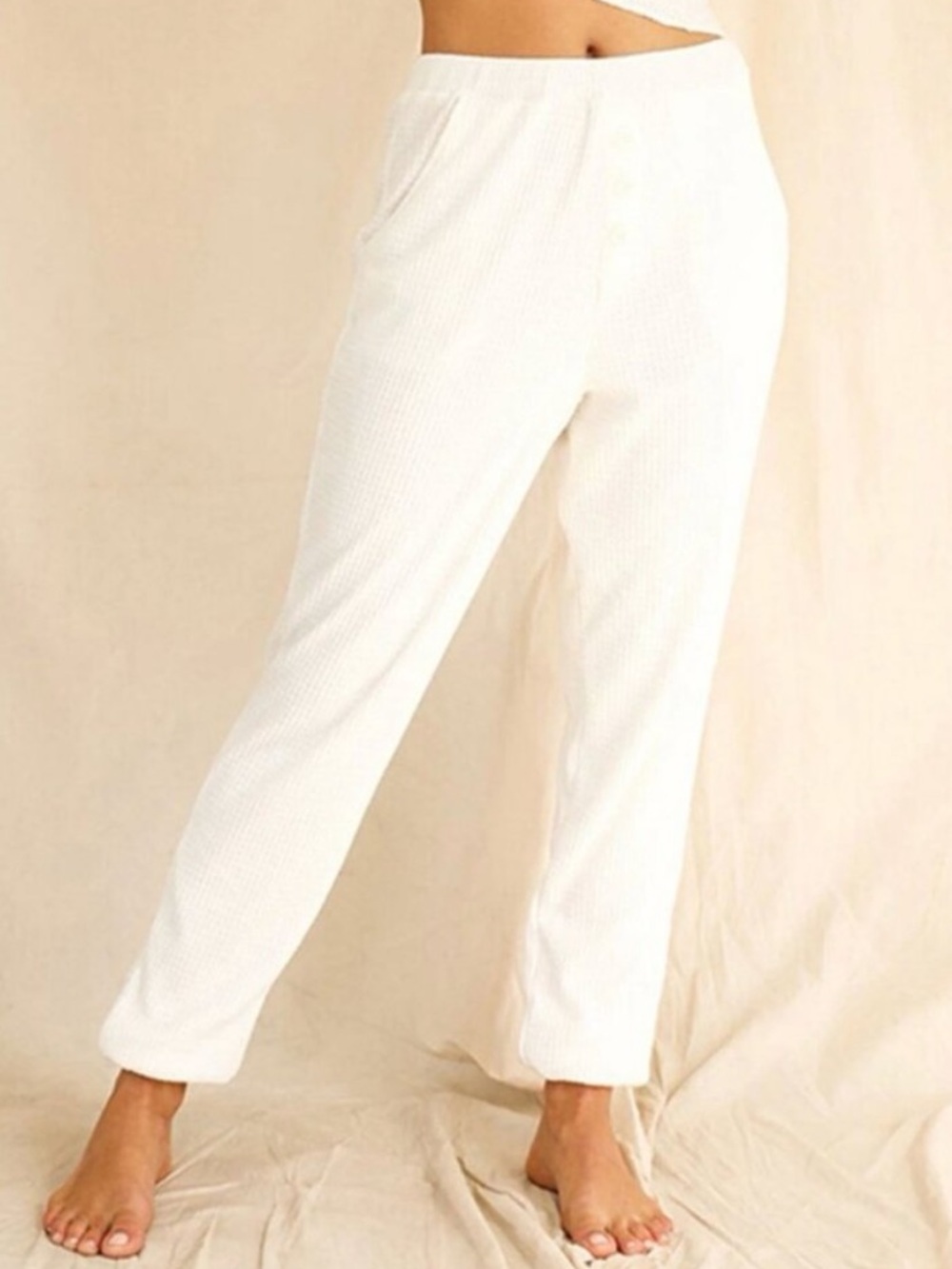 Dippin Daisys Staying In Pants Size M White Waffle Knit Jogger Pajama Coquette